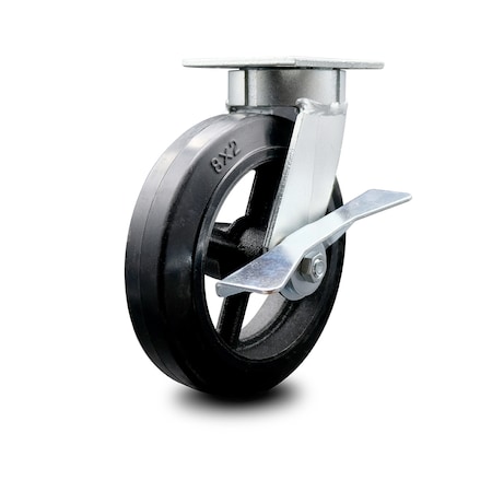 Service Caster 8 Inch Kingpinless Rubber on Steel Wheel Swivel Caster with Brake SCC-KP30S820-RSR-SLB